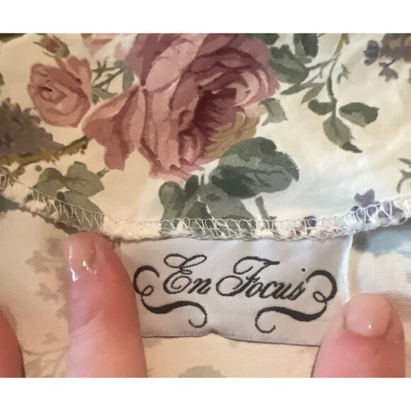 Vintage 90s En Focus Floral V Neck Lace Cottage Core Shoulder Pads Dress medium - Picture 4 of 9